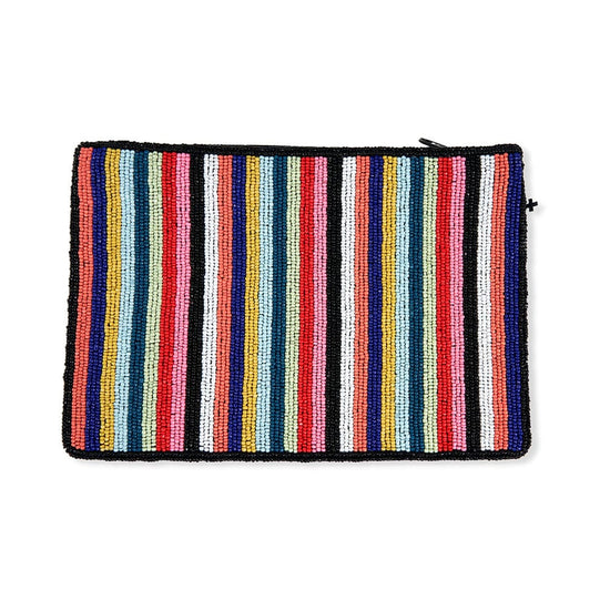 Annabella Vertical Stripes Beaded Clutch Multicolor Bag