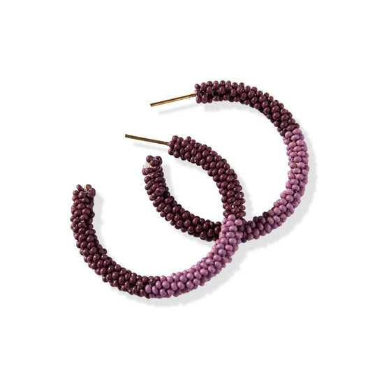 Cammy Color Block Beaded Hoop Earrings Port and Lilac Earrings