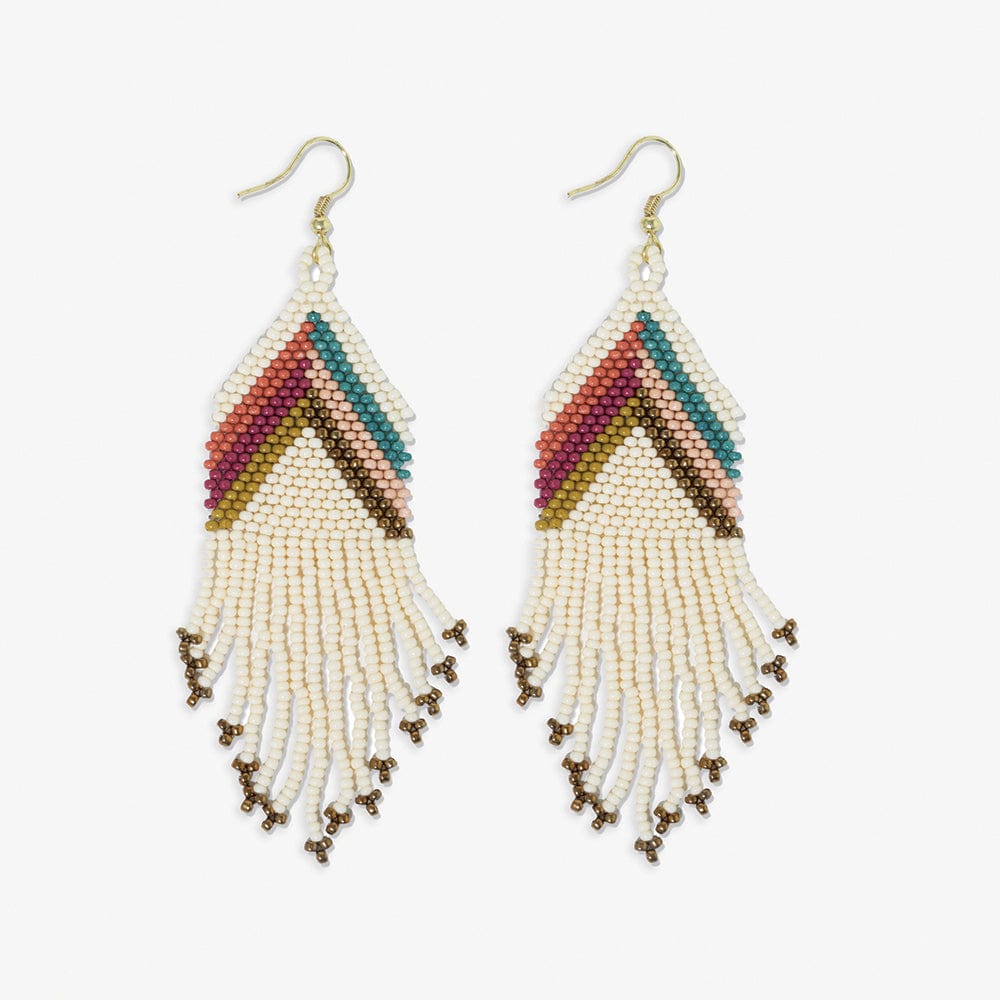 Elise Chevron Beaded Fringe Earrings Muted Rainbow