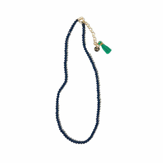 Hayden Solid Single Strand Crystal Necklace With Tassel Navy SHORT