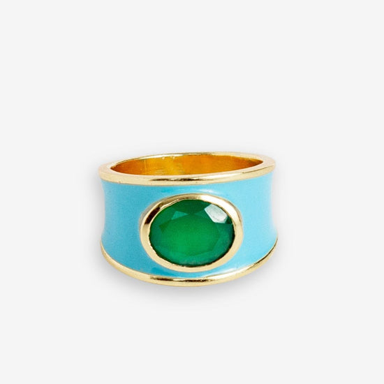 Hazel Oval Stone With Enamel Band Ring Light Blue/Green Wholesale- Size 8 RING