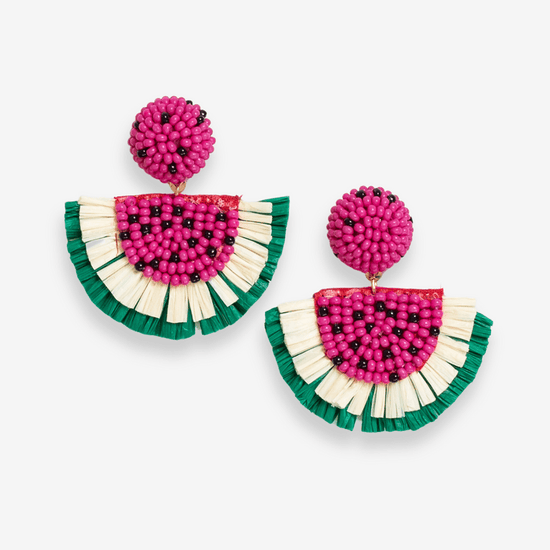 Josephine Watermelon Raffia Drop Earrings Hot Pink