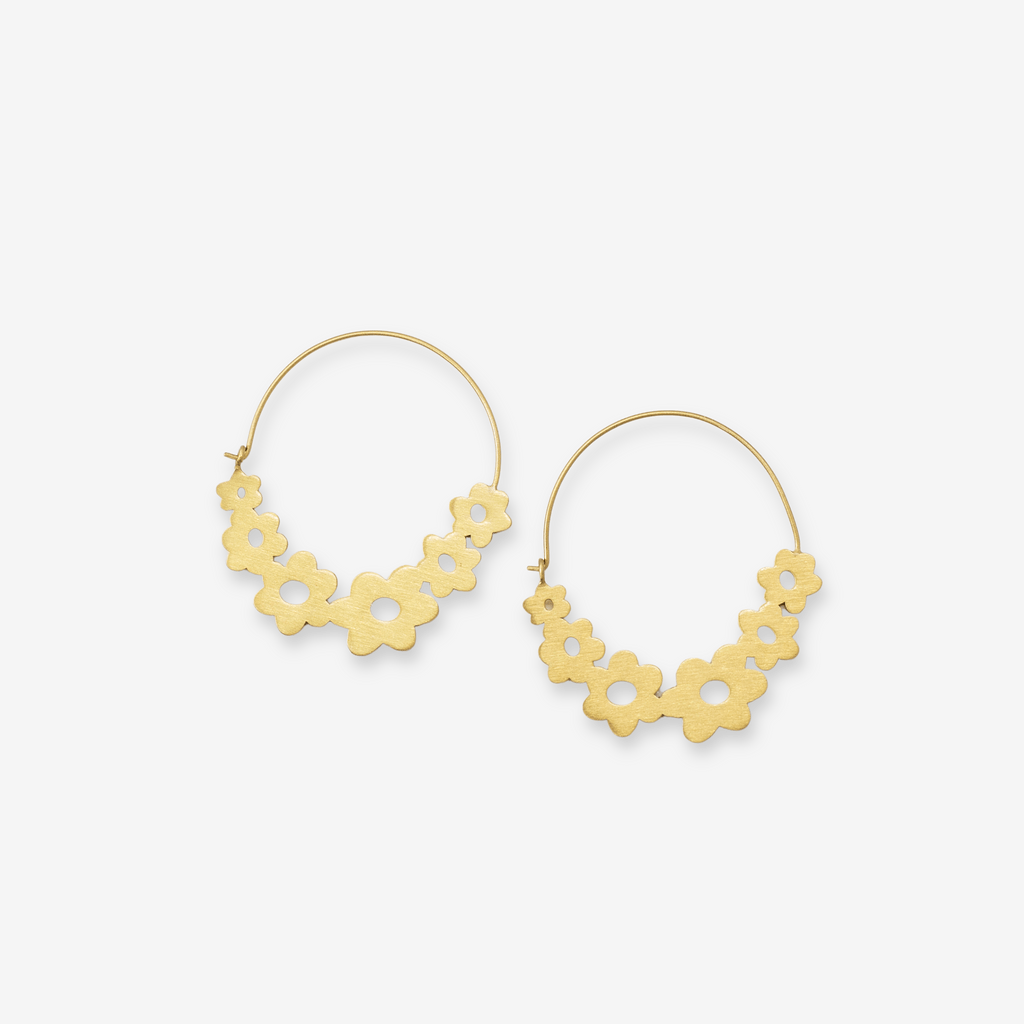 Maeve Floral Wrapped Hoop Brass