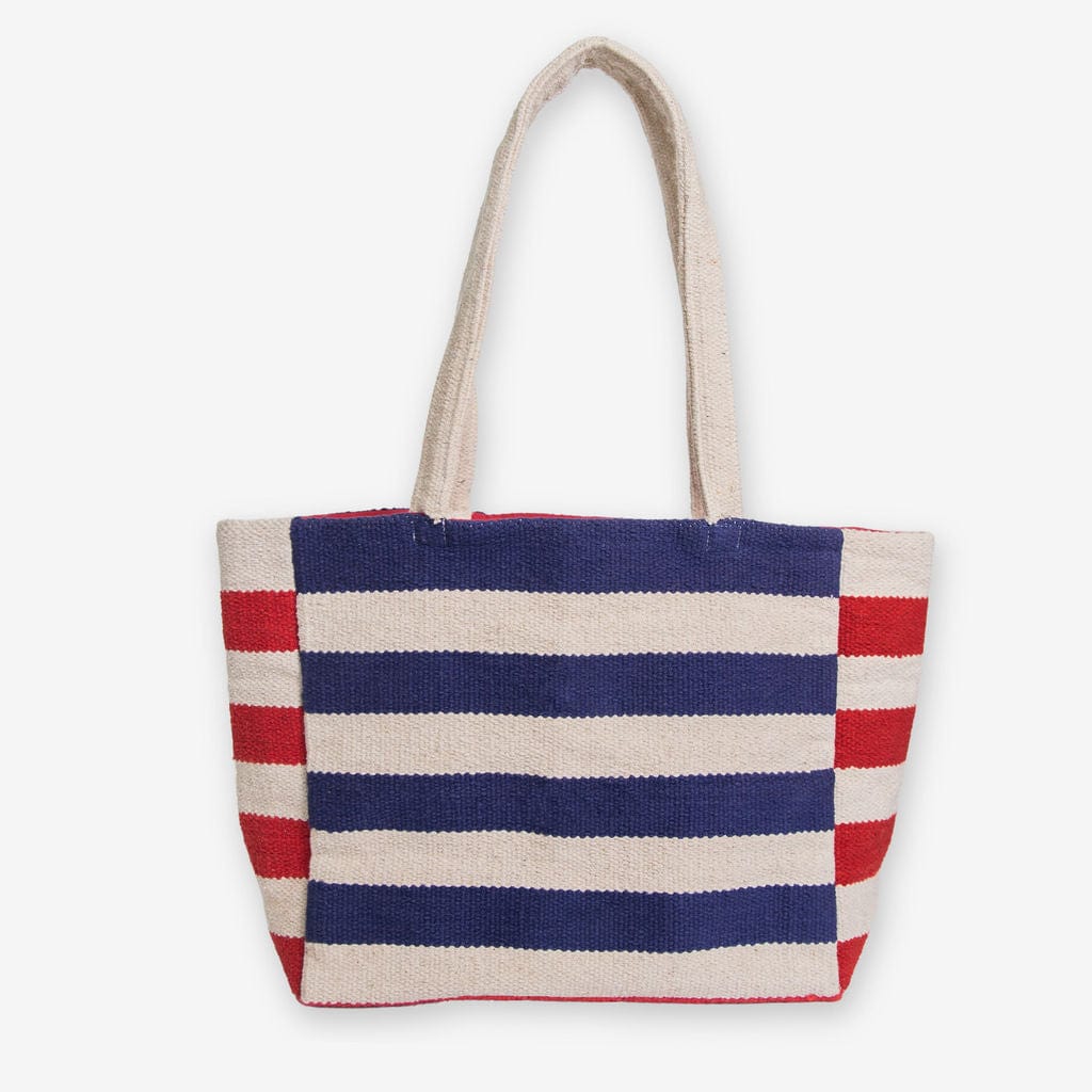 Romy Horizontal Striped Dhurrie Tote Royal Blue/Red