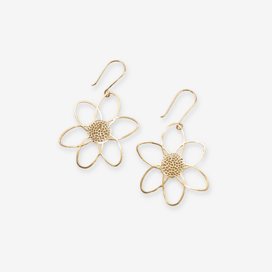 Twiggy Open Petals Flower Drop Earrings Brass