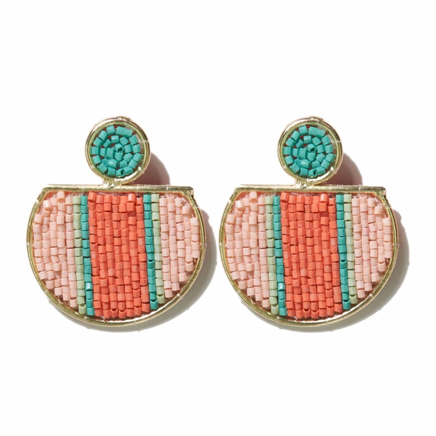 Coral Blush Brass Beaded Cut Circle Earringss Earrings