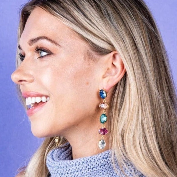 Rainbow 5 Tier Crystal Post Earrings earrings