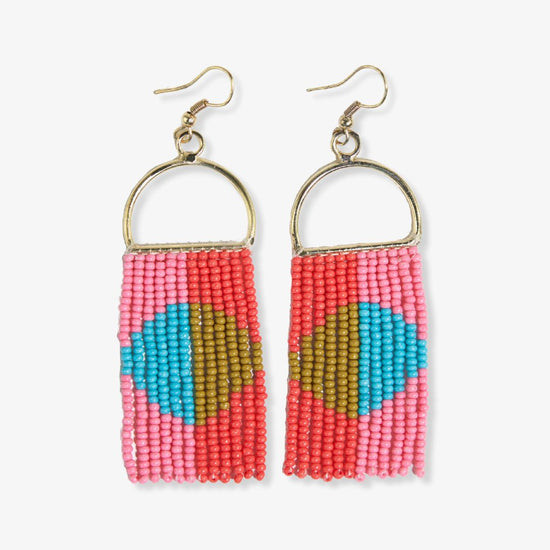 Allison Half Circle Color Block Beaded Fringe Earrings Tomato Red