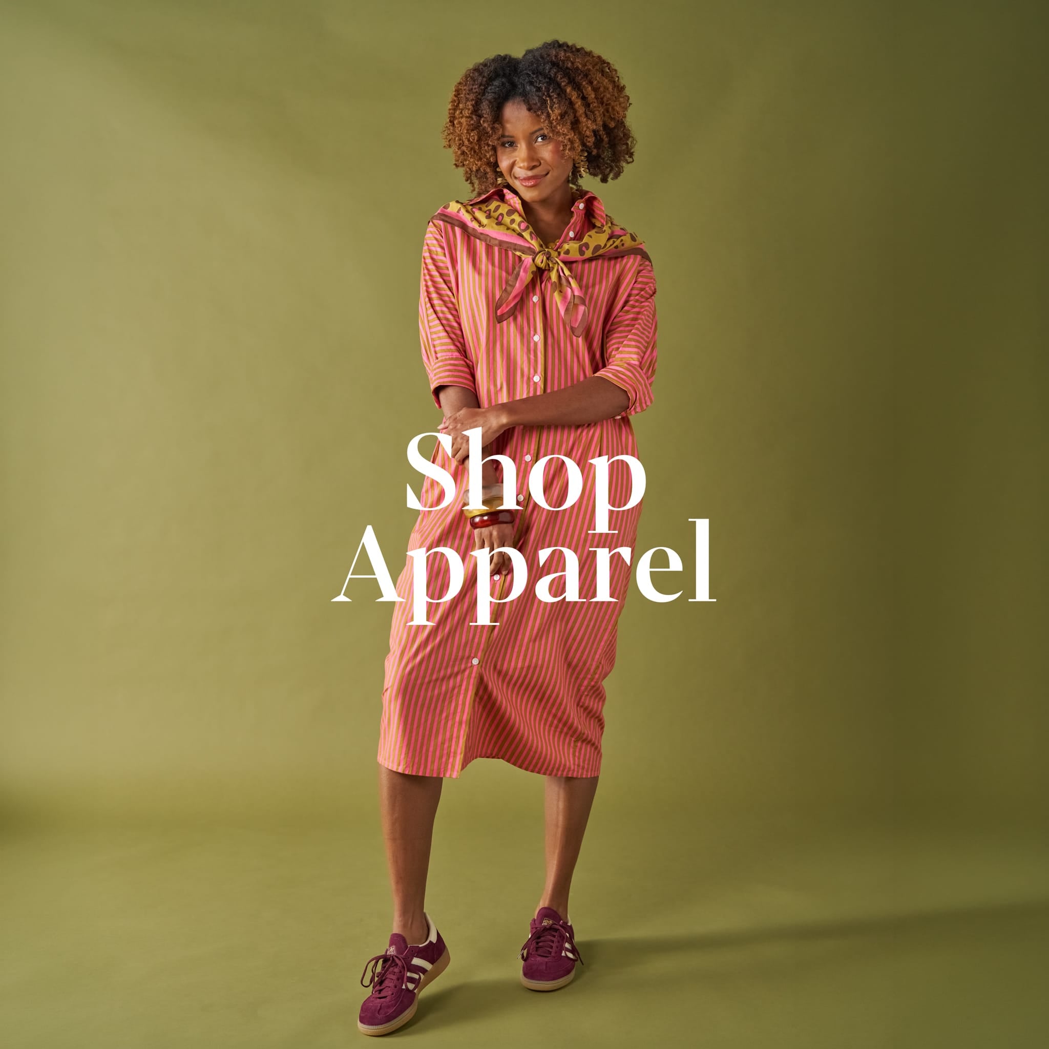 Colette Shirtdress In Camel + Hot Pink Stripe Dress
