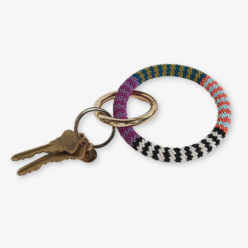 Chloe Stripes Beaded Key Ring Bracelet Two Tone Multicolored