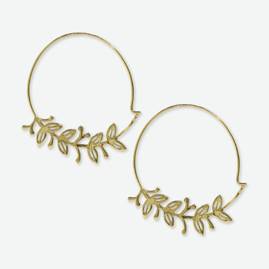 Madelyn Botanical Leaves Thin Circle Hoop Earrings Brass