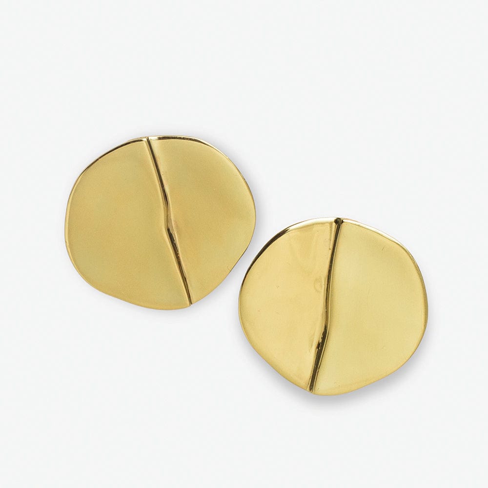 Ellie Round with Step Post Earrings Brass