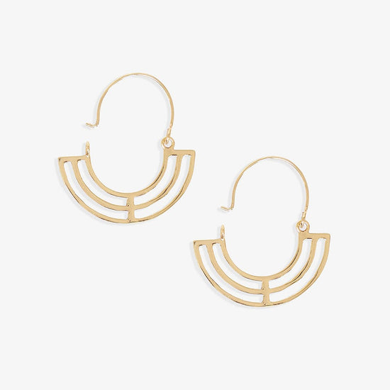 Gwen Half Circle with Cut Outs Abstract Hoop Earrings Brass