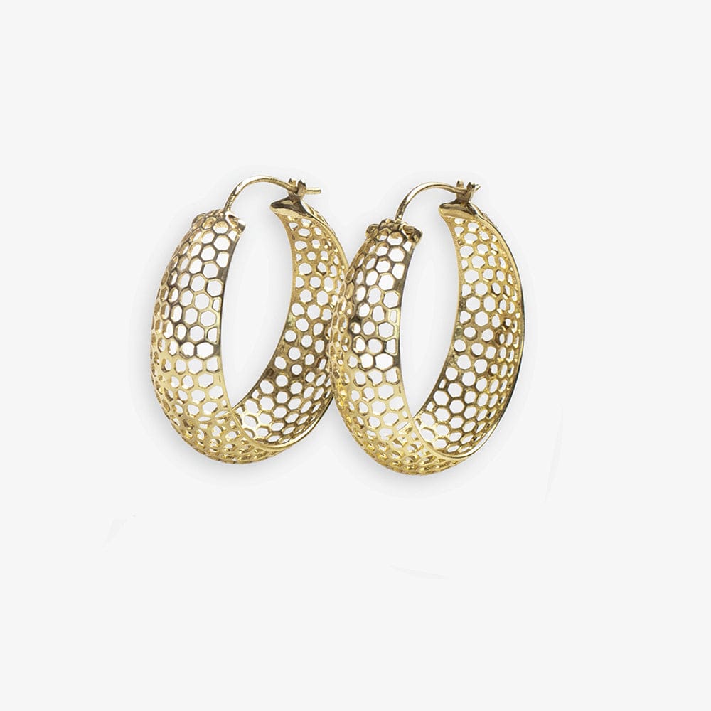 Gretchen Honeycomb Hoop Earrings Brass