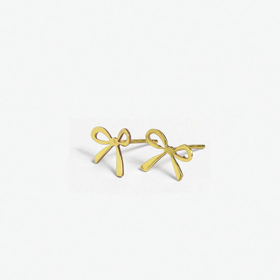 Alice Brass Mini Ribbon Bow Post Earrings 18k Gold