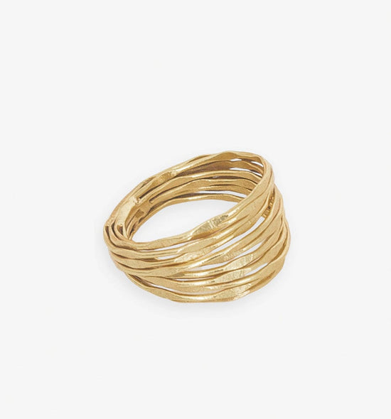 Morgan Brass Multi-Layer Organic Textured Ring 18k Size 7