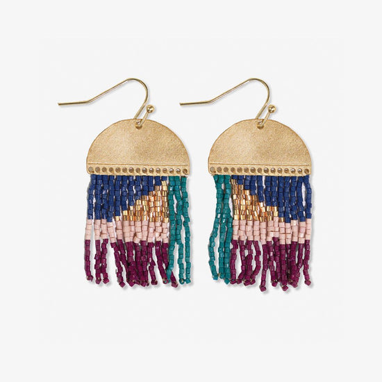 Birdie Abstract Beaded Fringe Earrings Teal