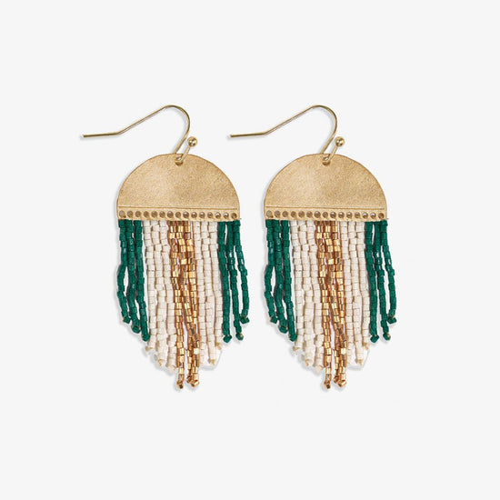 Claudia 3 Color Stripe Short Beaded Fringe Earrings Emerald