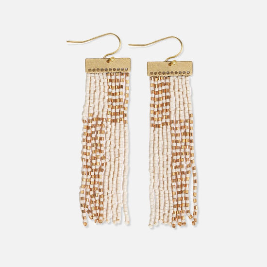 Lana Rectangle Hanger Colorblocks With Stripes Beaded Fringe Earrings Ivory/Gold