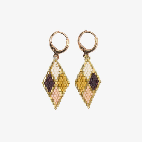 Carmen Mini Gold Hoop Diamond Pattern Beaded Drop Earrings Jaipur