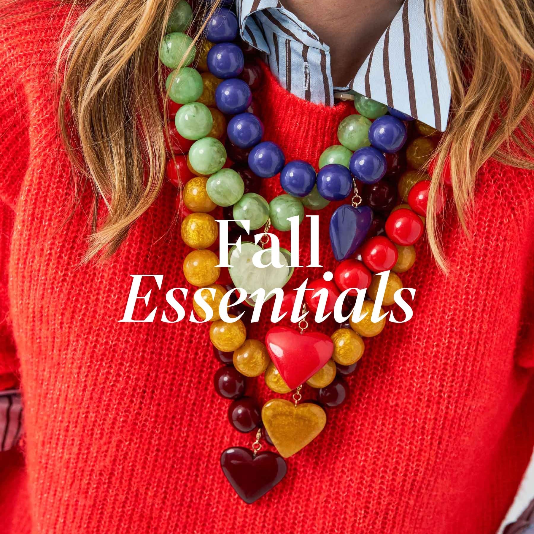Emery Necklaces Stacked on Orange Sweater