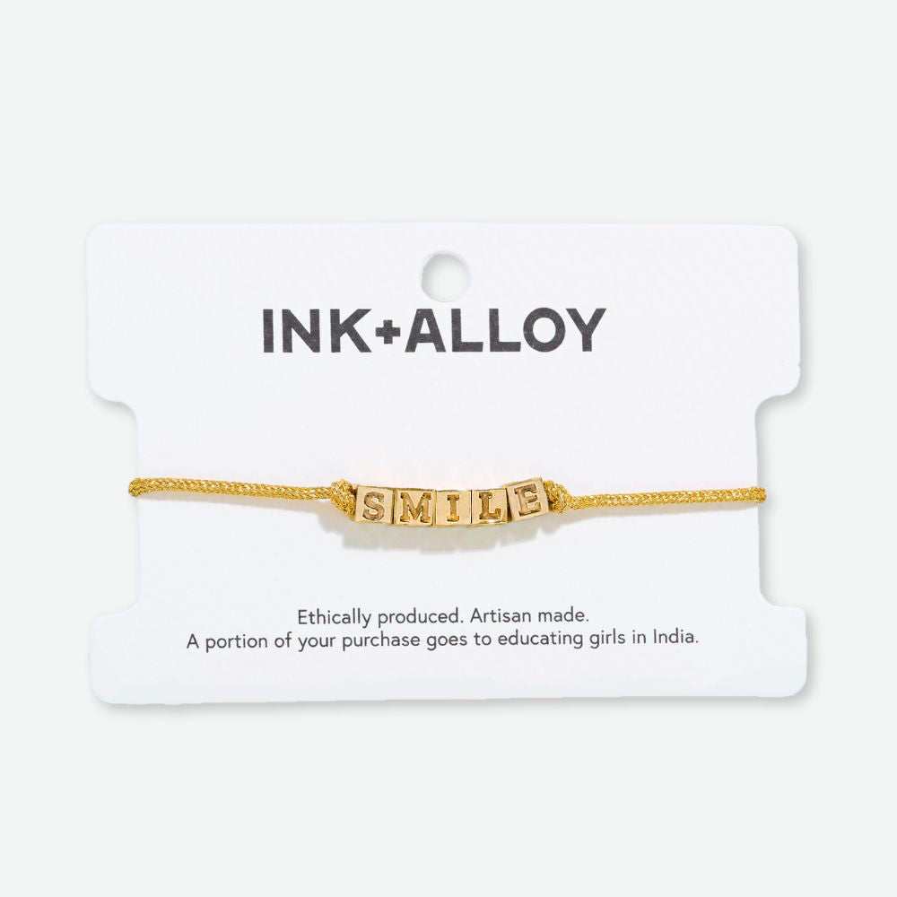 Goldie Gold Lurex Cord With Brass Letters Adjustable Smile