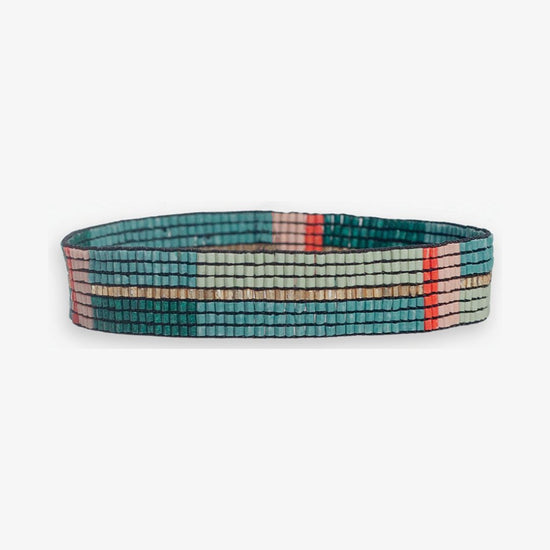 Alex Horizontal Colorblock Beaded Stretch Bracelet Teal + Poppy