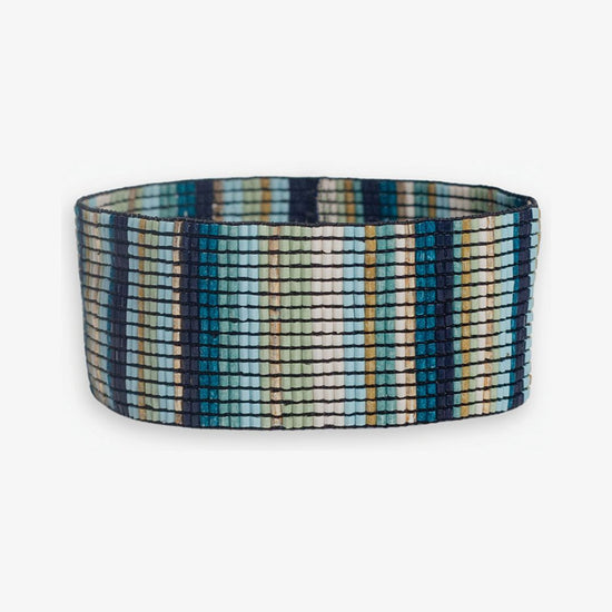 Kenzie Vertical Stripes Beaded Stretch Bracelet Blue