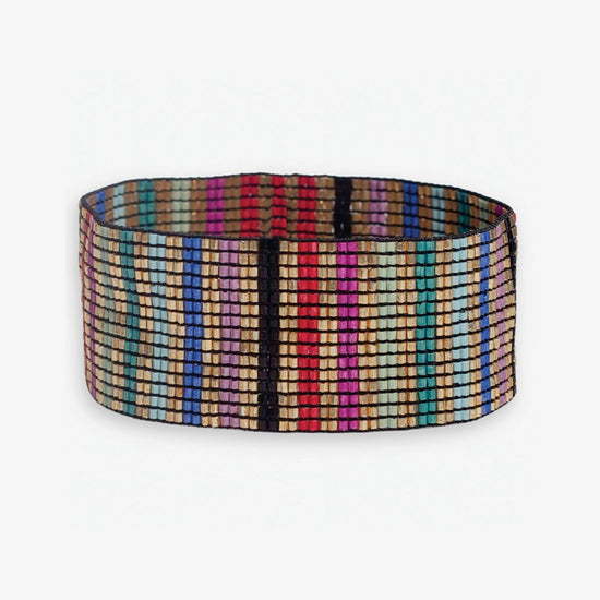 Kenzie Vertical Stripes Beaded Stretch Bracelet Gold Multicolor