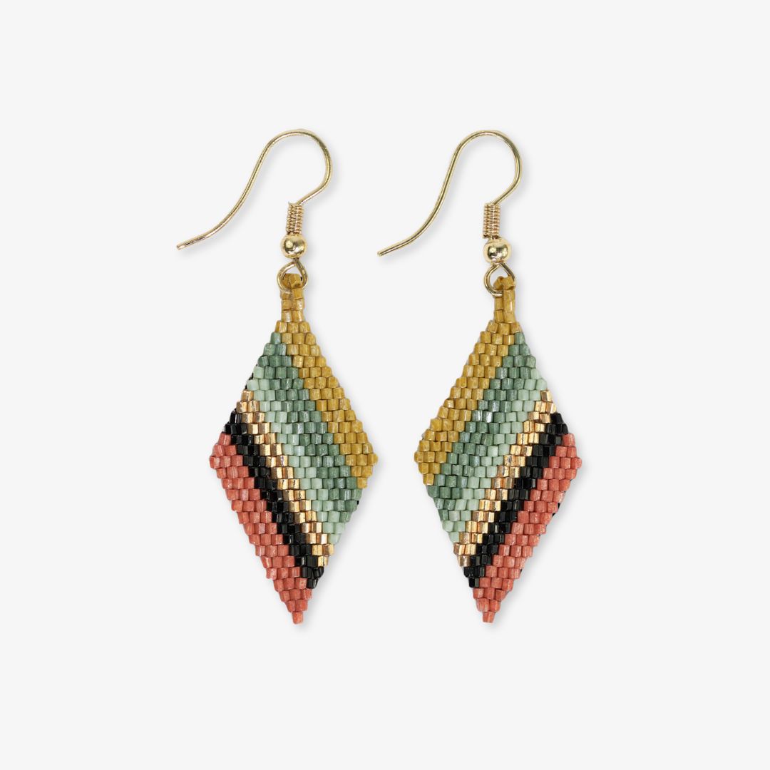 Zelda Angled Stripe Diamond Earrings Greens + Rust