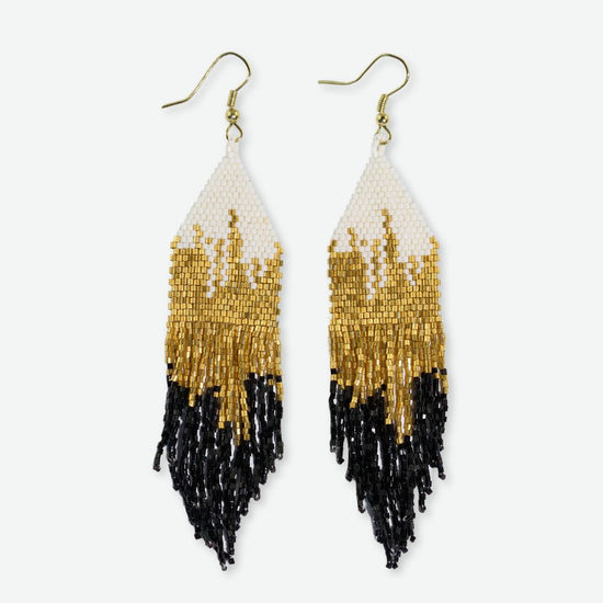 Claire Ombre Beaded Fringe Earrings Black