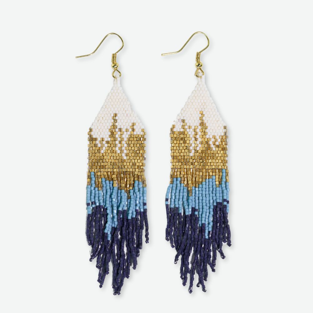 Claire Ombre Beaded Fringe Earrings Blue