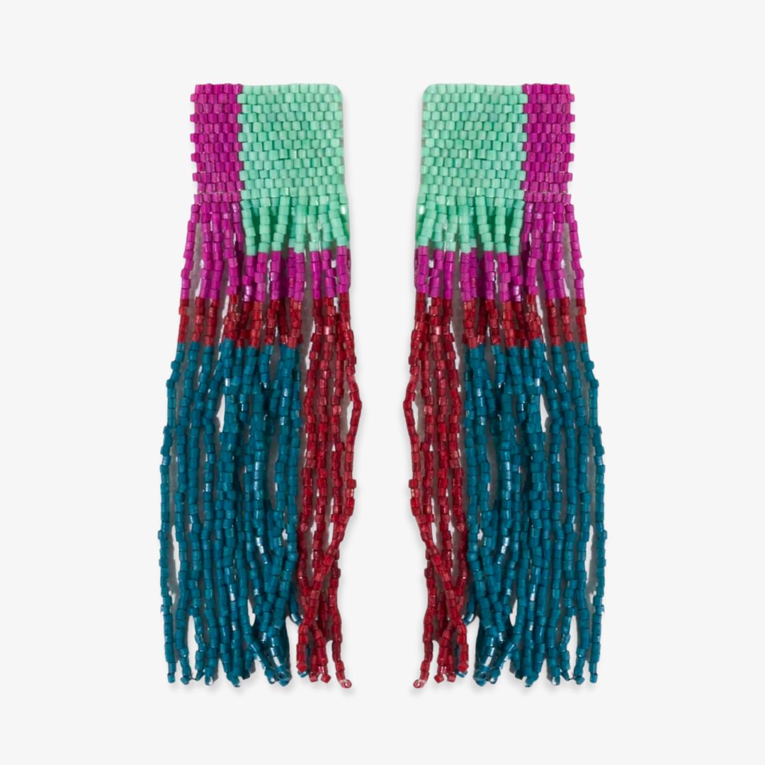 Belle Geo Shapes Beaded Fringe Earrings Mint Multicolor