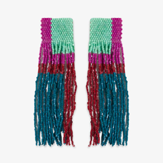 Belle Geo Shapes Beaded Fringe Earrings Mint Multicolor