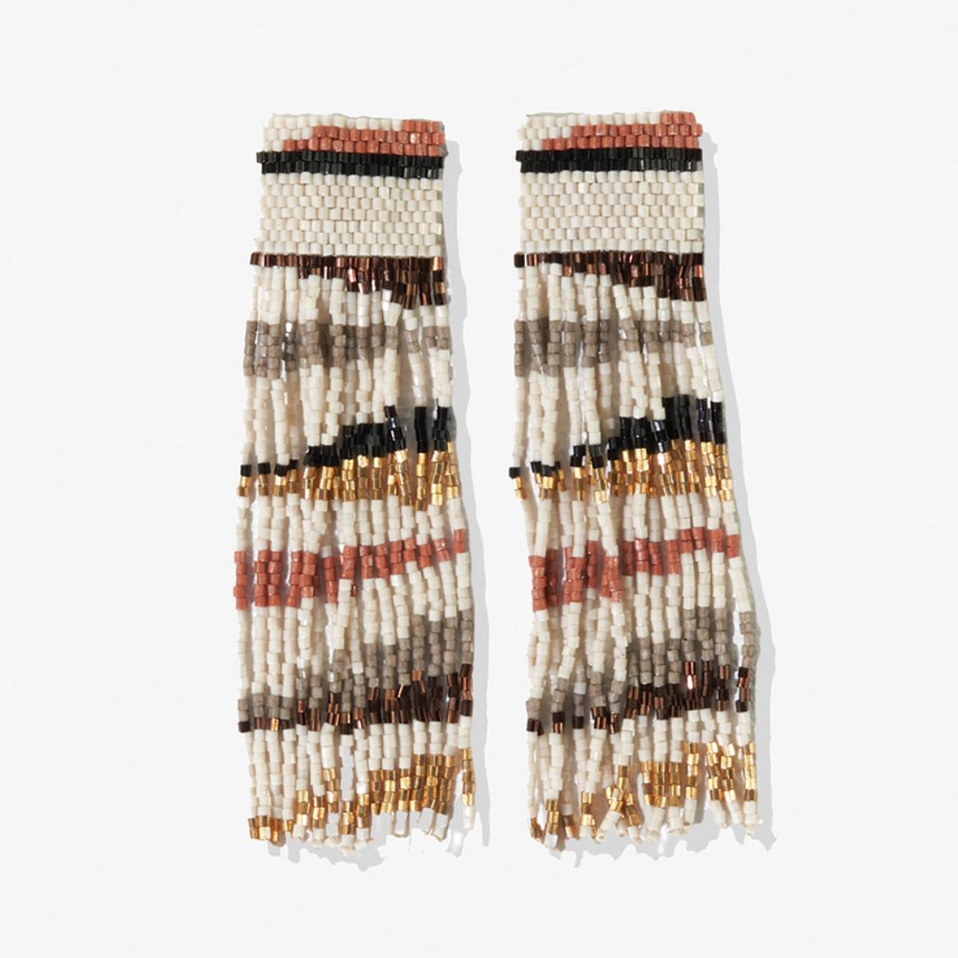 Belle Angled Stripes Beaded Fringe Earrings Mixed Metallic