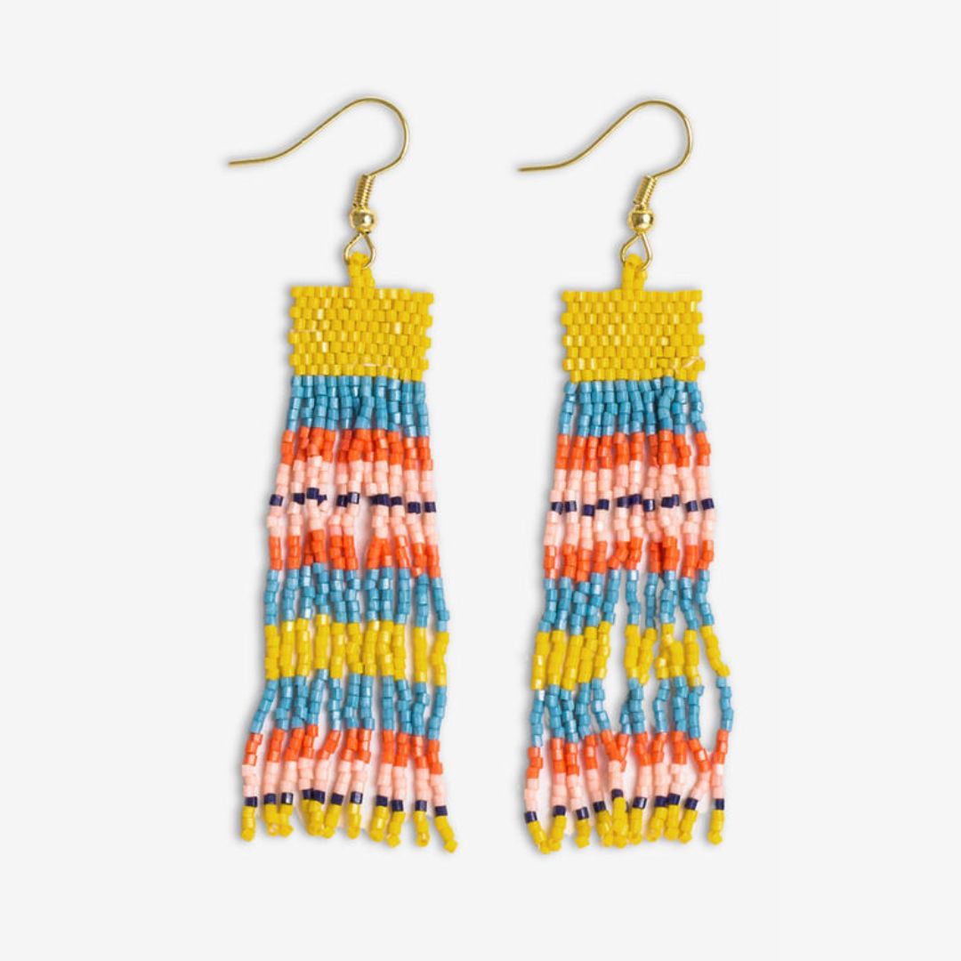 Billie Mixed Horizontal Stripes Beaded Fringe Earrings Amalfi