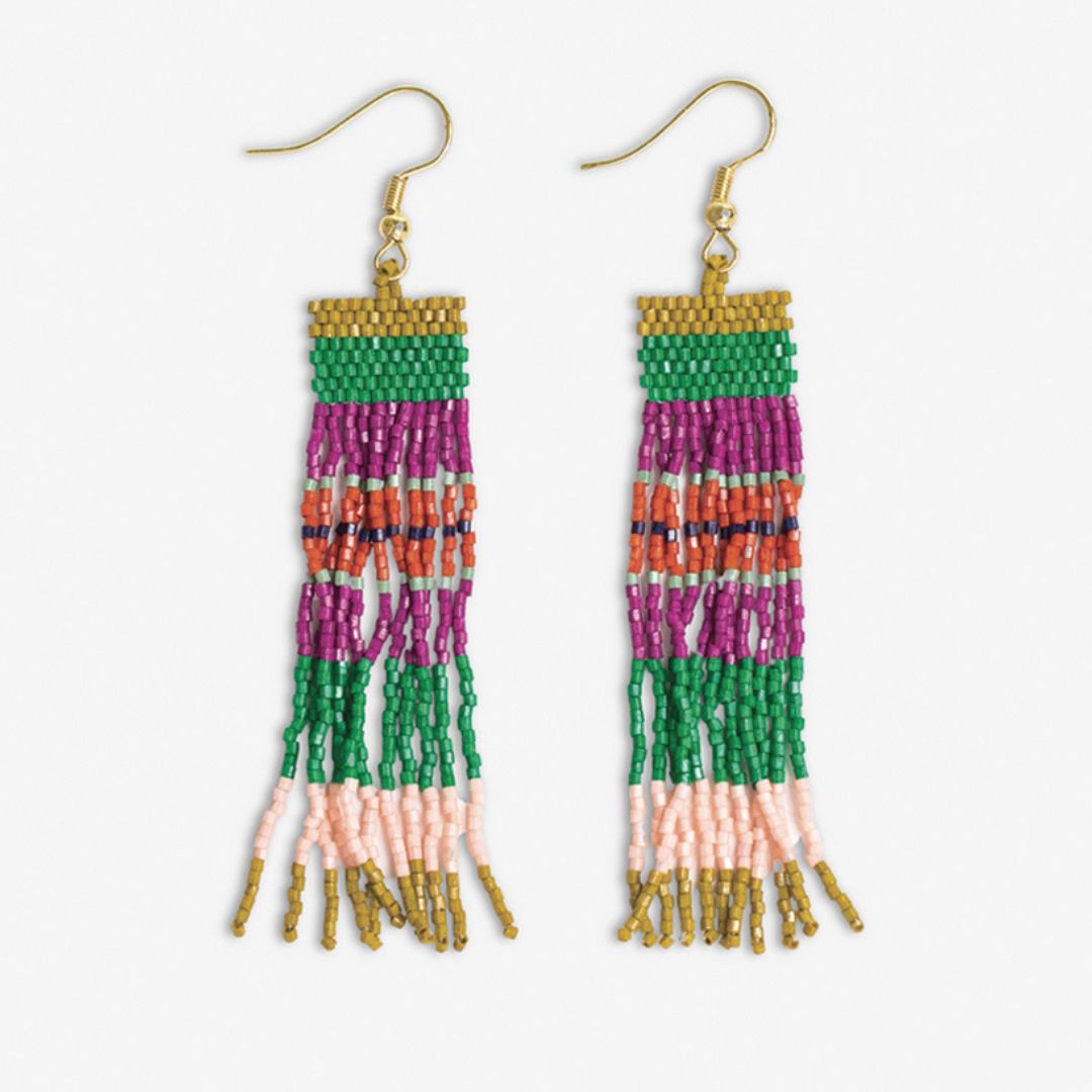 Billie Mixed Horizontal Stripes Beaded Fringe Earrings Rio