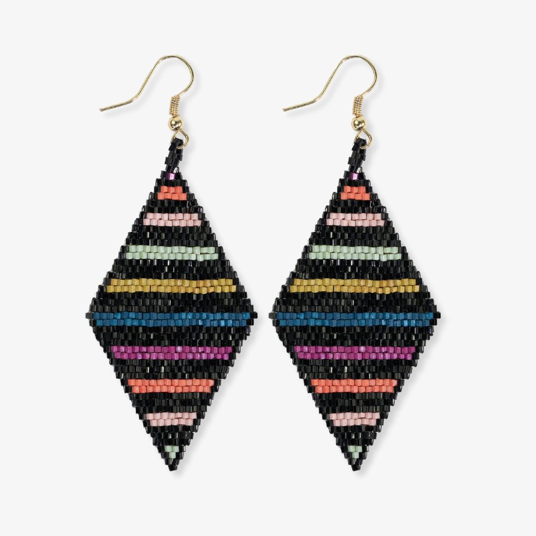 Frida Horizontal Lines Beaded Earrings Rainbow/Black