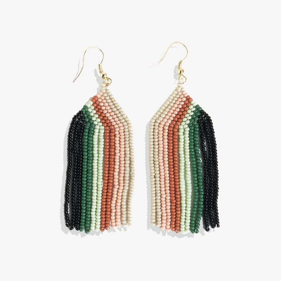 Dolly Vertical Stripe Beaded Fringe Earrings Desert