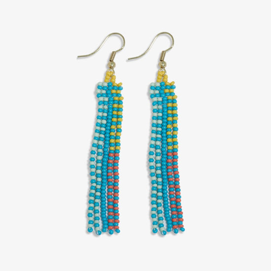 Melissa Speckled Border With Solid Middle Beaded Fringe Earrings Turquoise