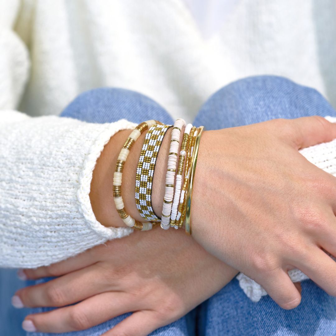 Mixed Bracelet Stack of 6 Ivory and Gold