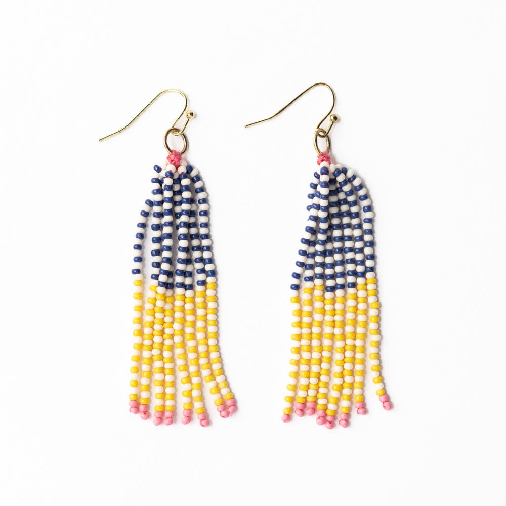Abbey Tassel Alternating Seed Bead Earring Yellow And Ivory Fringe