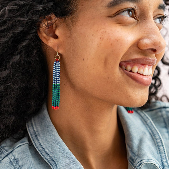Abbey Tassel Alternating Seed Bead Earring Yellow And Ivory Fringe