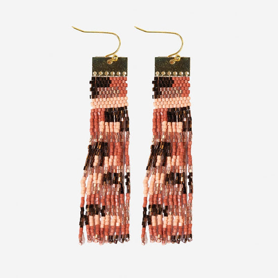 Ada Color Block Beaded Fringe Earrings Apricot And Bronze Fringe Earrings