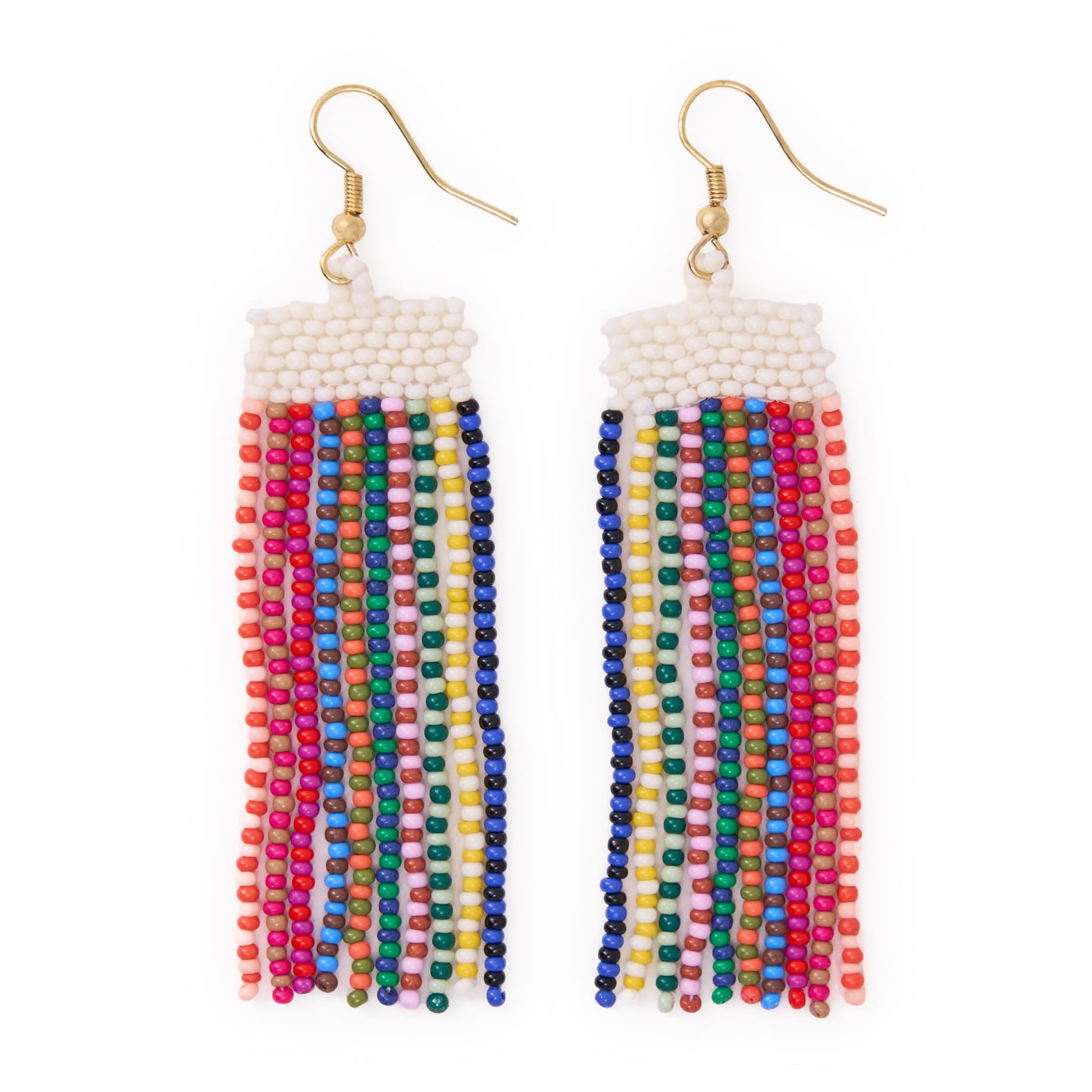 Adaline Alternating Two-Tone Strands Beaded Fringe Earrings Multicolor Fringe
