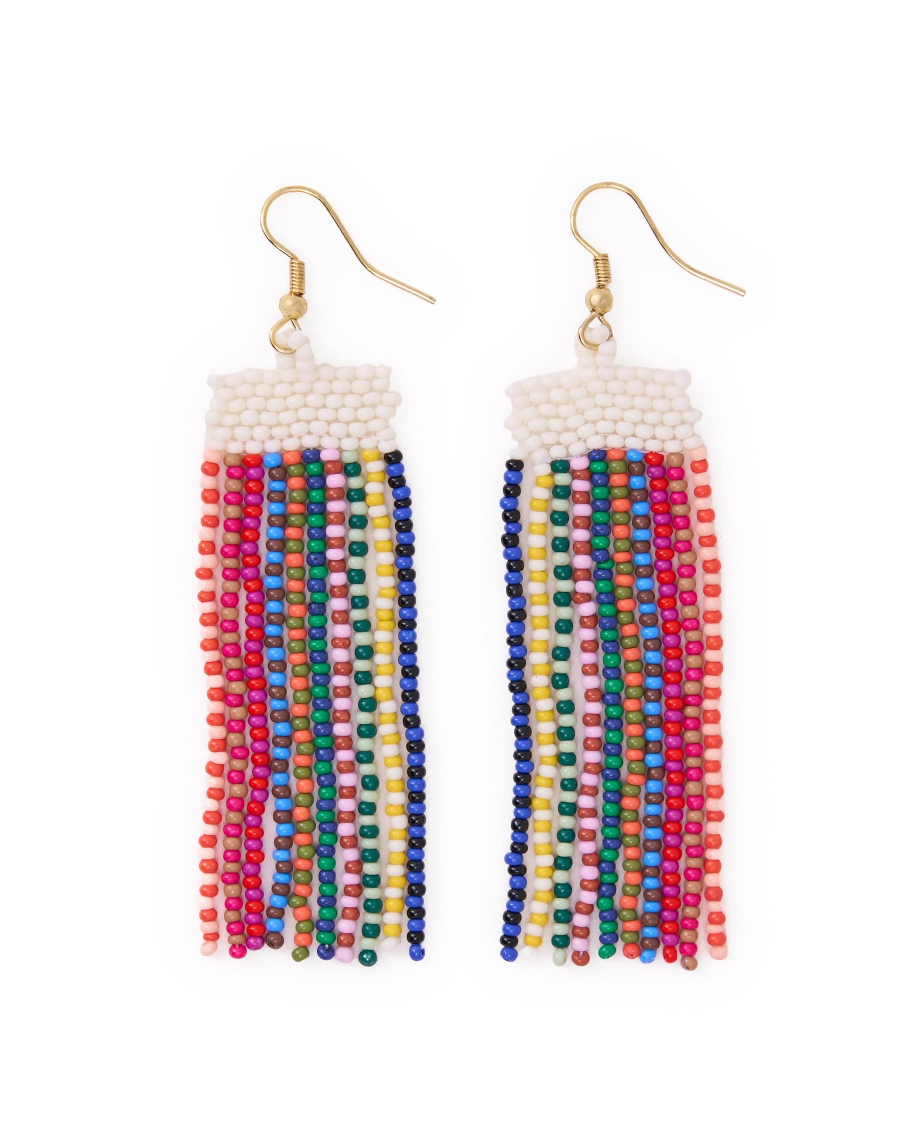 Adaline Alternating Two-Tone Strands Beaded Fringe Earrings Multicolor Fringe