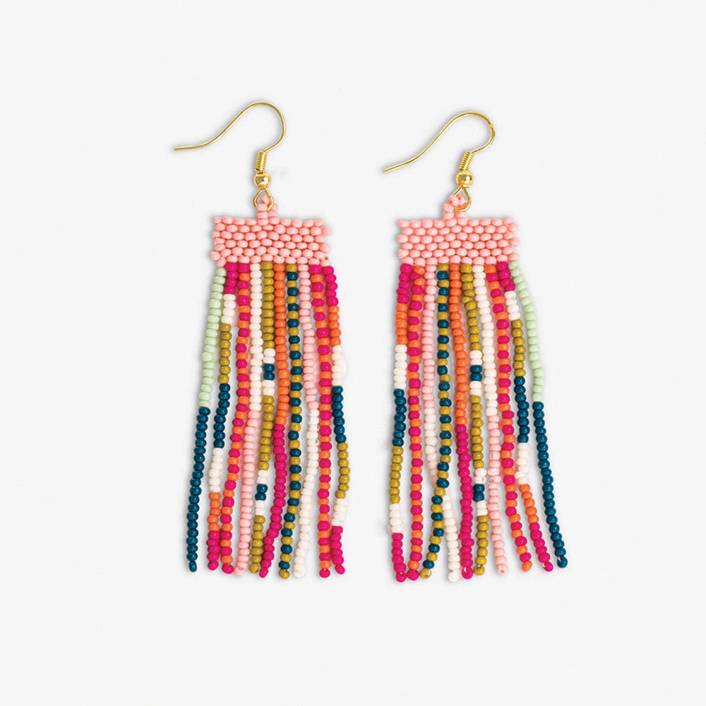 Adaline Mixed Patterns Beaded Fringe Earrings Rainbow