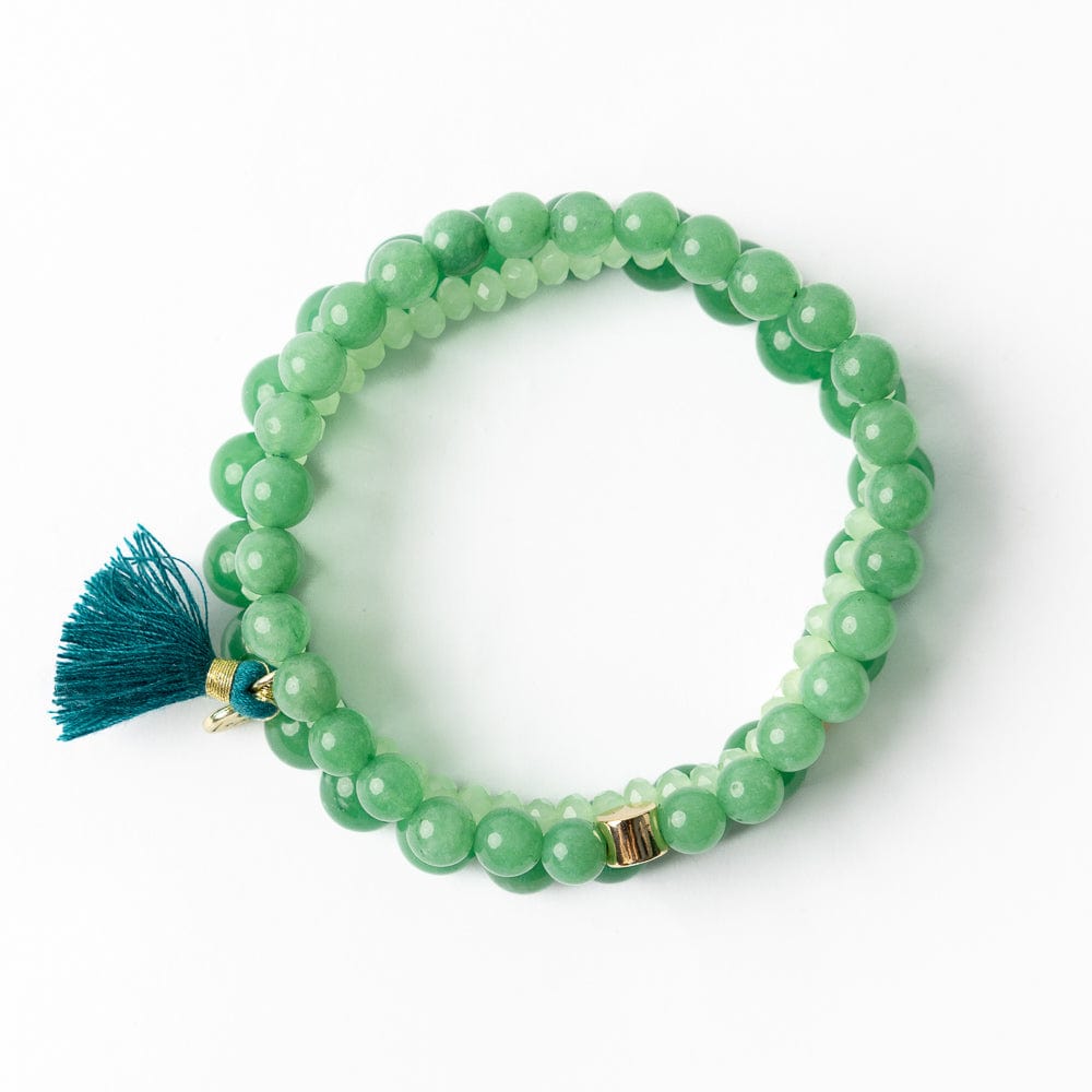 Addison Set Of 3 Stretch Bracelets Glass And Crystal With Bag Jade Green Stack