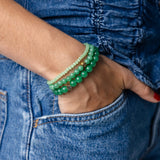 Addison Set Of 3 Stretch Bracelets Glass And Crystal With Bag Jade Green Stack