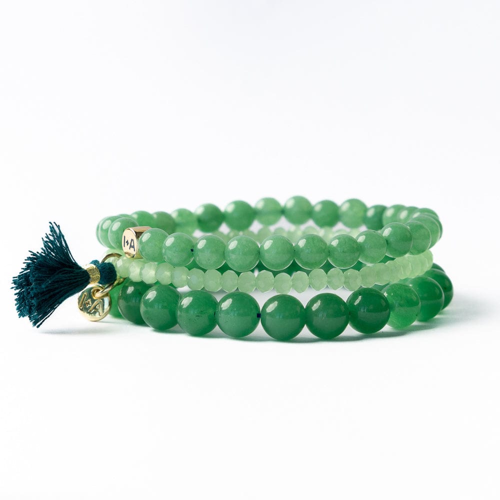 Addison Set Of 3 Stretch Bracelets Glass And Crystal With Bag Jade Green Stack